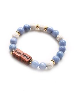Min Maadan Alensan Precious Aquamarine Stones, Black Lava Beads & Wooden Blocks Sunan Rawatib Bracelet