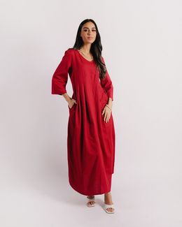 مشكاة فستان يومي مع حقيبة - أحمر - XL